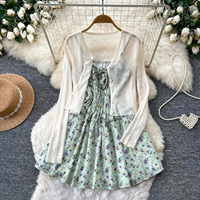 Ensemble deux pièces pour femme : Robe camisole florale printanière 2026 et cardigan léger en maille