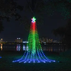 Impermeable al aire libre inteligente estrella cascada luces RGB Topper LED de cinco puntas para colgar decoraciones para árboles de Navidad decoración de fiesta