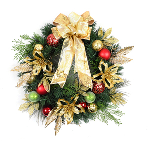 Good Quality Customized Golden <b>Bows</b> Christmas Artificial Wreath Natural <b>Door</b> Decoration Artificial Wreath - Product Image 1