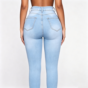 <span class=keywords><strong>Jean</strong></span> en denim <span class=keywords><strong>skinny</strong></span> <span class=keywords><strong>taille</strong></span> <span class=keywords><strong>haute</strong></span> délavé bleu clair style Y2K vintage décontracté pour femme, pantalon crayon très extensible et élastique - Product Image 5