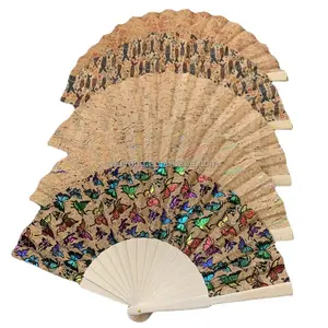 Popular 23 cm Tree Bark Fan Handcrafted Hand Fan with Bark and Wood Ribs for Souvenir