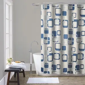 Cortina de ducha de baño con diseño de celosía, molde de poliéster y sin moho, impermeable, color blanco y negro, con hebillas/ganchos