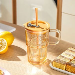 Tasse à café en verre Panda en relief avec couvercle et paille, style luxe léger, grande capacité, pour jus et eau - Product Image 4