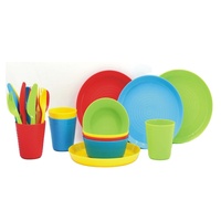 Ensemble de vaisselle pour enfants en plastique PP de qualité alimentaire sans BPA, écologique, 24 pièces, compatible micro-ondes, assiette, bol, tasse, fourchette, cuillère, couteau