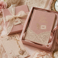 Ensemble de carnets LABON personnalisés avec lettres d'amour, dentelle florale, couverture en cuir PU avec feuille d'or, ruban et breloque cœur, dans un coffret cadeau