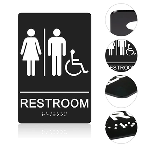 Señalización <span class=keywords><strong>de</strong></span> Baño en Braille ADA con Flecha Izquierda, 9x6 Pulgadas, Autoadhesiva, <span class=keywords><strong>de</strong></span> Aluminio, para Uso en Interiores/Exteriores en Negocios - Product Image 1
