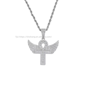 Large-winged <b>cross</b> pendant, hip-hop jewelry, copper with zircon. - Product Image 5