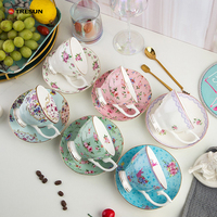 Prix de gros TRESUN – Ensemble tasse à café et soucoupe 240 ml en porcelaine fine, style britannique, design floral de luxe, écologique, pour le thé de l'après-midi