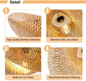 โคมไฟระย้า LED ทำจากไม้ไผ่ธรรมชาติแบบสานด้วยมือโคมไฟระย้าหวายพร้อมหลอดไฟ E27สำหรับร้านอาหารโรงแรมประดับโต๊ะ - Product Image 5
