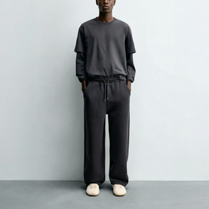 Pantalones Deportivos de Algodón Gris Oscuro para Hombre, Cintura Elástica con Cordón, Corte Recto, Bolsillos Laterales, Tejido de Punto Medio, para Otoño - Product Image 1