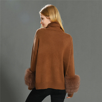 Gros laine cachemire hiver élégant pull pull en tricot gros poignets en vraie fourrure de renard doux chaud femmes pull pull avec fourrure