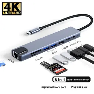 Hub <span class=keywords><strong>USB</strong></span> <span class=keywords><strong>C</strong></span> 8 en 1 Tipo-<span class=keywords><strong>C</strong></span> para <span class=keywords><strong>MacBook</strong></span> <span class=keywords><strong>Pro</strong></span> con Puerto HDTV 4K, Ethernet Gigabit, 100W PD, Lector de Tarjetas SD/TF para Estación de Acoplamiento de Portátil - Product Image 1
