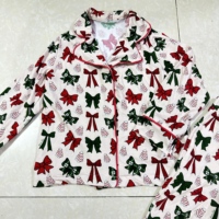Pyjama pour filles Babylovey, faible MOQ, impressions de Noël personnalisées, respectueux de la peau, manches longues, en bambou