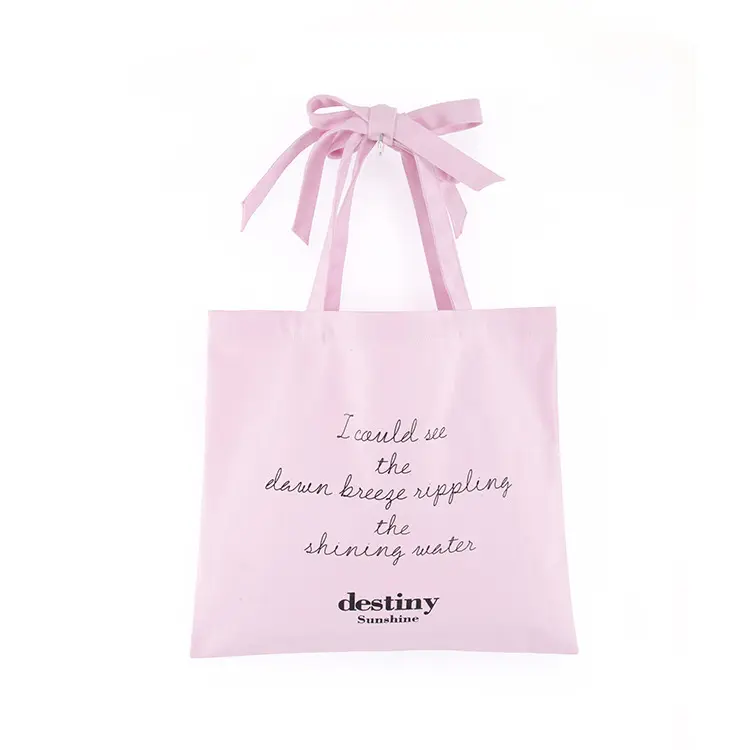 Wholesale Cotton Canvas Bow Tie Handle Pink Wedding Party Bridal Shopping Tote Bag