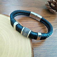 Bracelet en cuir tressé en acier inoxydable avec fermoir magnétique rétro tendance, logo personnalisé, pour unisexe, cadeau