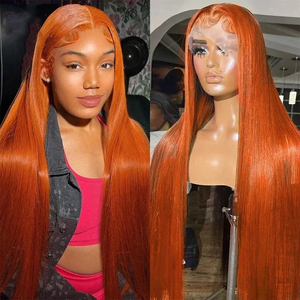 Perruque en cheveux humains gingembre, lisse comme un bâton, perruque frontale en dentelle gingembre <span class=keywords><strong>orange</strong></span>, cheveux humains, dentelle transparente # Perruque colorée 350 avec cheveux <span class=keywords><strong>de</strong></span> bébé - Product Image 1