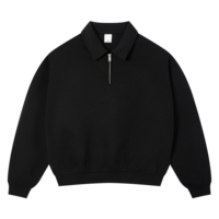 Sweat-shirt Homme Demi-Zip Haute Qualité Personnalisable avec Logo Sérigraphié Décontracté Noir Uni 85% Coton 15% Polyester Vente en Gros