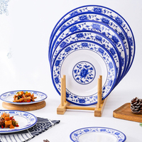 Style chinois haute qualité fleurs bleues imprimé Design plaques de mélamine incassables Restaurant Plato Melamina