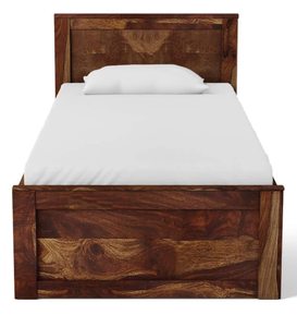 Cama moderna de madera maciza de caoba Advika con cajones, color marrón oscuro, colección de camas de madera. - Product Image 1