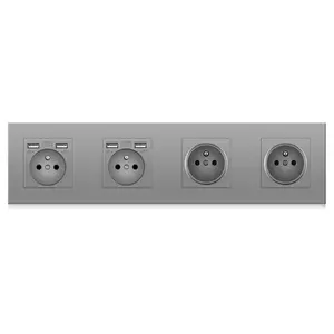EU Standard 4 Gang 16 Amp Wall Socket with 4 USB Sockets French Standard Plugs & Sockets
