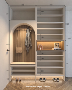 Système d'entrée tout-en-un personnalisé avec <span class=keywords><strong>armoire</strong></span> à chaussures intégrée, sièges et espace de rangement suspendu – Organisateur de couloir minimaliste - Product Image 2