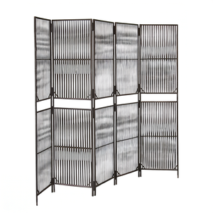 Paravent en polyrotin gris à 4 panneaux, design moderne pliable et translucide, décoration intérieure - Product Image 1