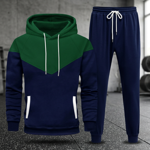 Ensemble de survêtement décontracté pour homme avec sweat à capuche et pantalon de jogging à blocs de couleur, manches longues et cordon de serrage, idéal pour l'automne - Product Image 3