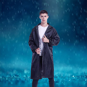 Reflective Raincoat Adult Outdoor Hiking Waterproof <b>Poncho</b> Men's Long Sleeve One Piece Rainwear Navy Blue - Product Image 2