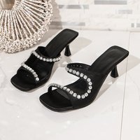 B06 En stock Nouvelle collection été Chaussures à talons hauts à bride unique ornées de strass, à bout ouvert, polyvalentes, élégantes et sexy pour femmes, idéales pour les jupes