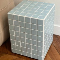 2025 Moderne Cube Mosaïque Bleu Ciel Joint Blanc Ora Table D'appoint pour Canapé, Chevet ou Plante Étagère