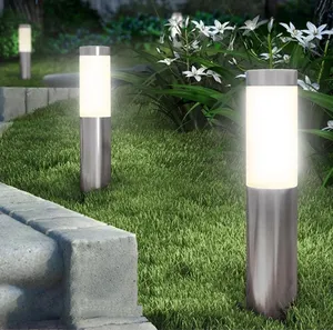 Lampe solaire de jardin en acier inoxydable noir et argenté pour la décoration extérieure