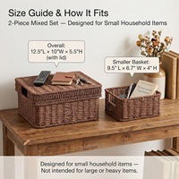 Panier de rangement en osier tressé avec couvercle, boîte de rangement rectangulaire décorative avec couvercle pour étagère, salon, chambre d'enfant