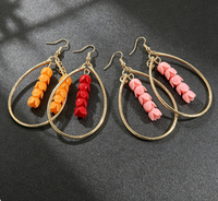 Anting Gantung Lingkaran Bunga Ukiran Resin Paduan Logam Gaya Bohemian Perhiasan Etnik Vintage Aksesoris Wanita Fashion Hadiah