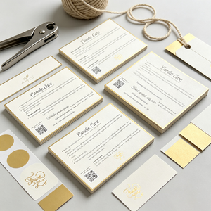 Carte d'instructions pour bougies personnalisée, imprimée sur papier crème, avec bordure dorée fine et luxueuse - Product Image 4