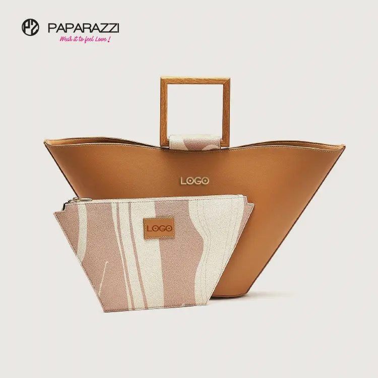 #PA0341 Custom trendy vegan pu double face women's tote bags 2022 fashion designer wood handle womens tote bag leather for woman