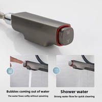 Robinet de lavabo moderne de luxe à poignée unique et à trou unique, à poser sur le plan, finition brossée, eau chaude/froide, cartouche céramique, lumière LED