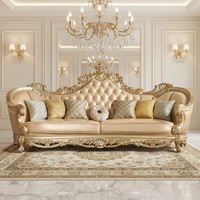 Ensemble de canapés en bois massif de couleur champagne, rembourrage en éponge haute densité, style européen, meubles de salon pour grand espace