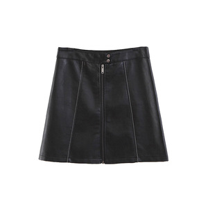 Runqi กระโปรงสั้นหนัง PU เอวสูงสีดำสำหรับผู้หญิงกระโปรงบอดี้คอนสีทึบ N6572 - Product Image 5