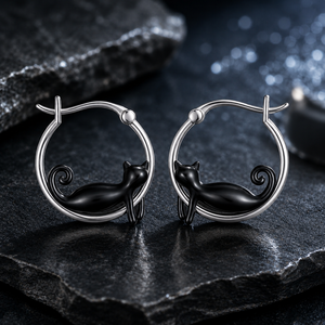 Boucles d'oreilles manchette oreille de chat noires pour femmes, design animal mignon, accessoires d'oreille pour usage quotidien - Product Image 6