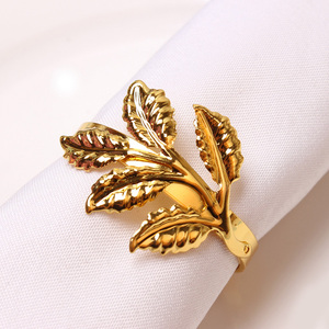 Lá Khăn Ăn Khóa Mimosa lá Khăn ăn vòng đơn giản kim loại thực vật Bảng trang trí miệng vải Vòng - Product Image 1