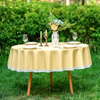 Nappe 100% lin avec bordure en dentelle, ronde, imperméable, anti-taches, infroissable, résistante à l'huile