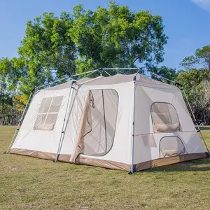 Tienda de campaña Glamping portátil impermeable para exteriores con 2 puertas y 2 habitaciones para familias numerosas Área de acampada de 6m Uso al aire libre