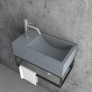 China Factory Counter Top Rectangular Bathroom Cabinet Sink Concrete Bathroom Grey Washbasin Cement Wall Hung Art Basin