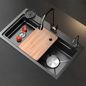 Fregadero de Cocina Grande de una Sola Ranura Multifuncional, Anti-Rayaduras, con Pantalla LED Digital, de Acero Inoxidable 304, Tipo Cascada - Product Image 1