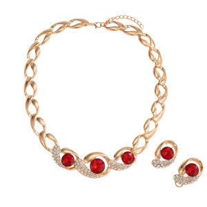 European and American Light Luxury Ruby Black Gem Women's Necklace <b>Earrings</b> Set Gold Diamond Exaggerated Bridal Dress - Product Image 5