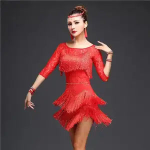 Adult latin fringed dance dress women silk milk tassel dresses India