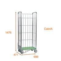 Chariot à linge en acier avec grille métallique 700x500xH1500, capacité 200 kg, maille 60x120 mm, finition thermolaquée