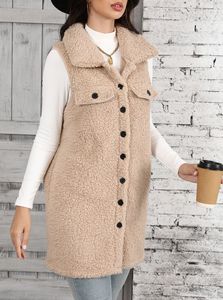 <strong>Women</strong> Lapel Collar <strong>Sherpa</strong> Fleece Vest Sleeveless Button Down <strong>Gilet</strong> With Flap Pockets Casual Ladies Winter Outerwear Jacket - Product Image 5
