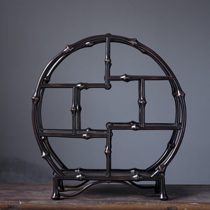 Estante redondo de bambú estilo chino para exhibir juegos de té, decoración antigua para sala de estar u oficina - Product Image 3