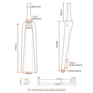 Forcella Anteriore Bici da Corsa in Fibra di Carbonio Personalizzata con Freno <span class=keywords><strong>a</strong></span> Disco, Forcella Gravel, Dimensione Massima Pneumatico 700C*45mm, Perno Passante 12*100mm - Product Image 3